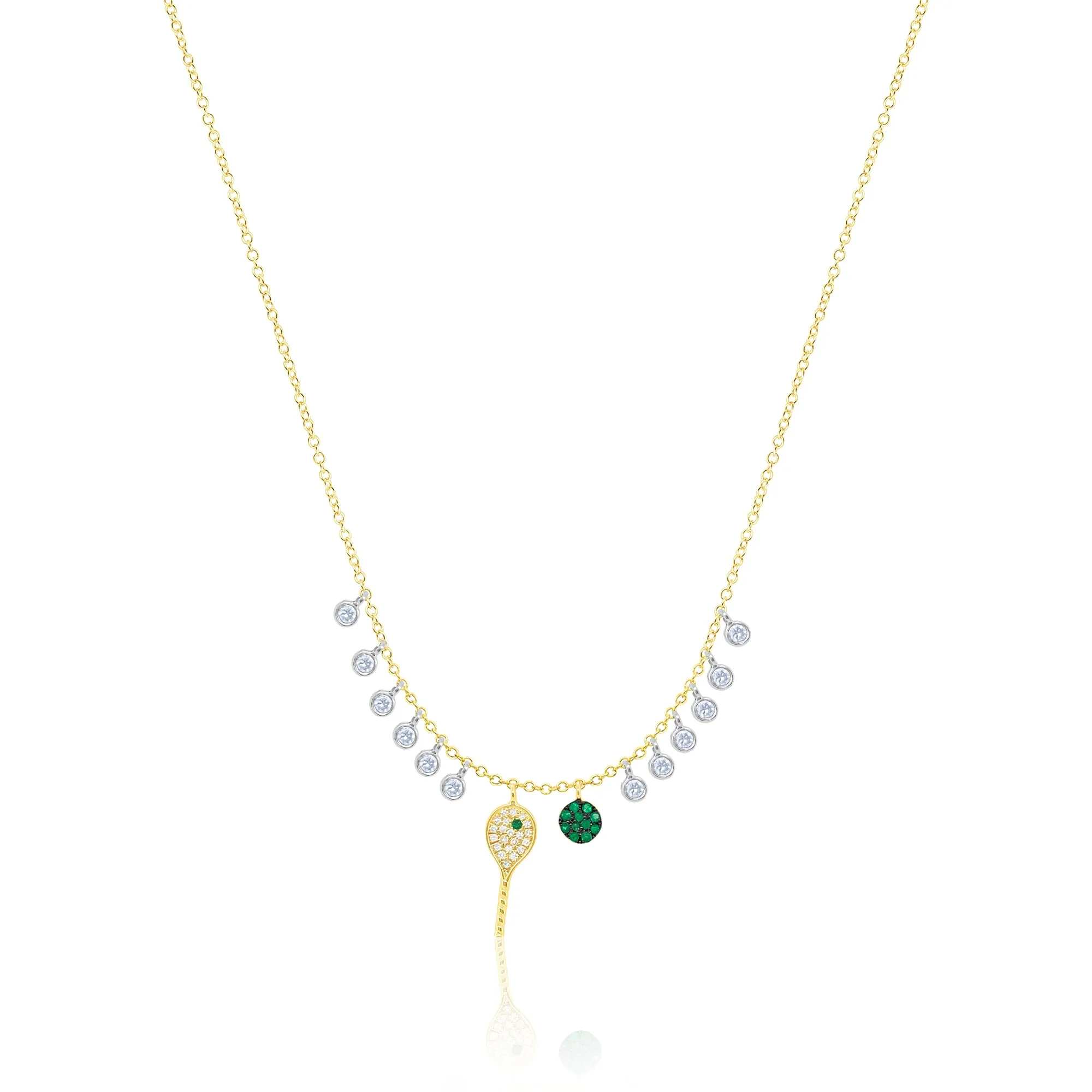 Emerald and Diamond Tennis Racket Diamond Necklace sold by Meira T
