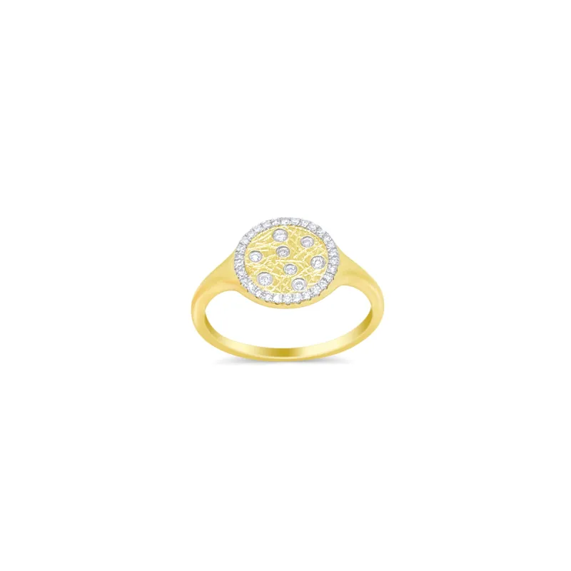 14kt Yellow Gold Brushed Diamond Encrusted Ring sold by Meira T