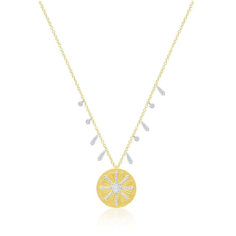 14kt Yellow Gold Meira T Diamond and Brushed Yellow Pendant Necklace sold by Meira T