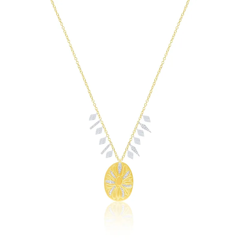 14 Kt Yellow Gold Brushed Flower Diamond Necklace sold by Meira T