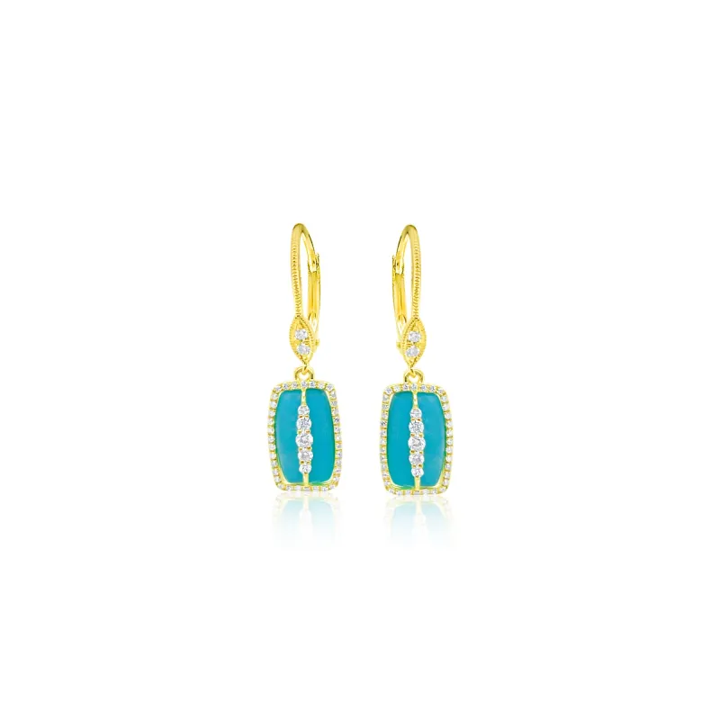 14kt Yellow Gold Turquoise Diamond Earrings sold by Meira T