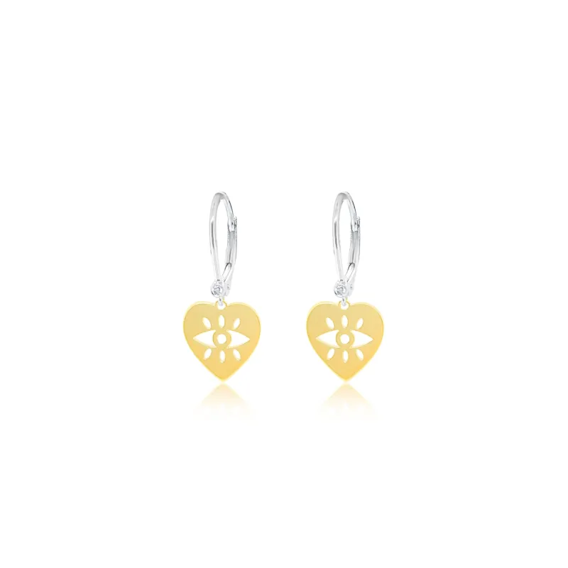 14kt Two-Tone Heart Evil Eye Diamond Earrings sold by Meira T