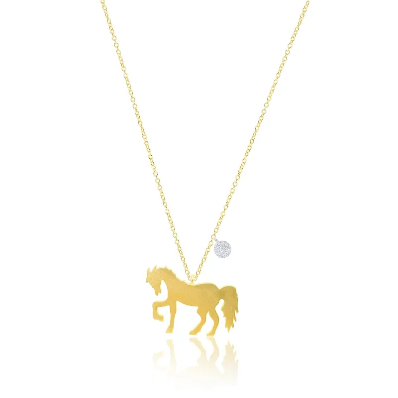 14kt Yellow Gold Horse Necklace with Diamond Disc sold by Meira T