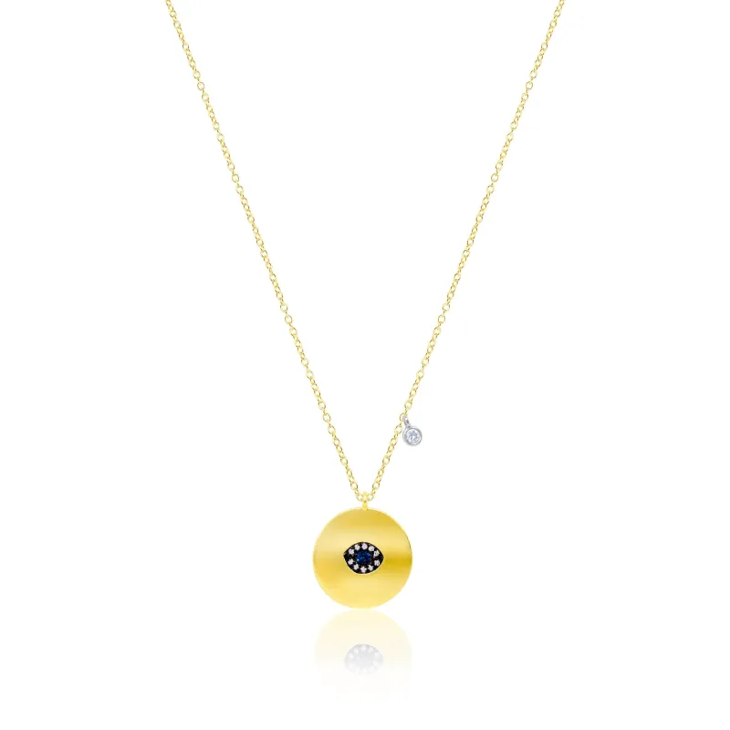 Yellow Silver Diamond and Sapphire Evil Eye Necklace sold by Meira T