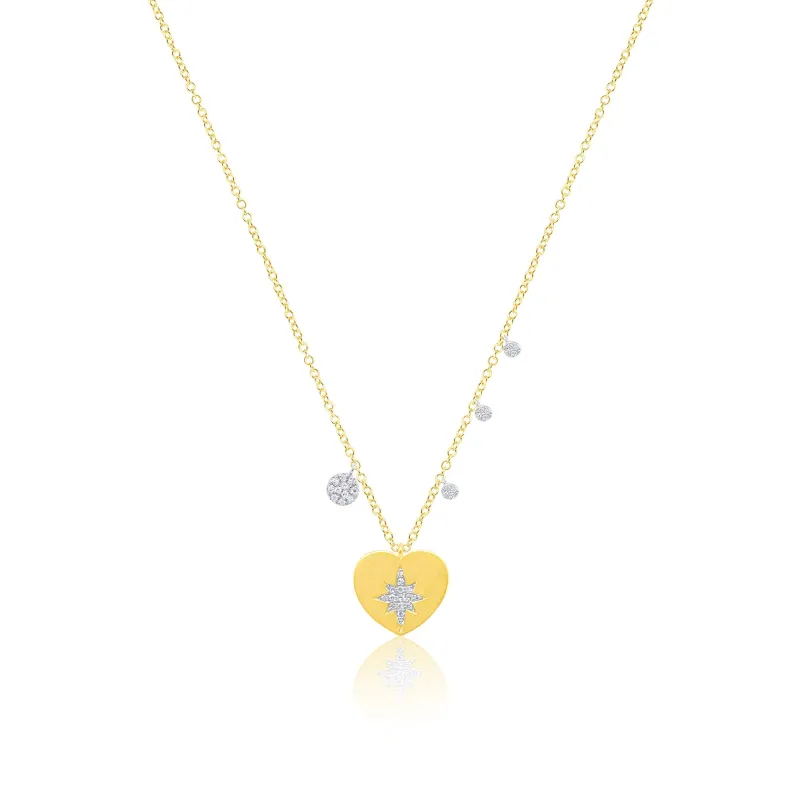 Yellow Gold and Diamond Heart Starburst Necklace sold by Meira T