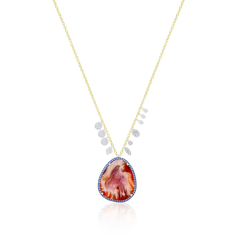 14kt Yellow Gold Agate Blue Rhodium Diamond Necklace sold by Meira T