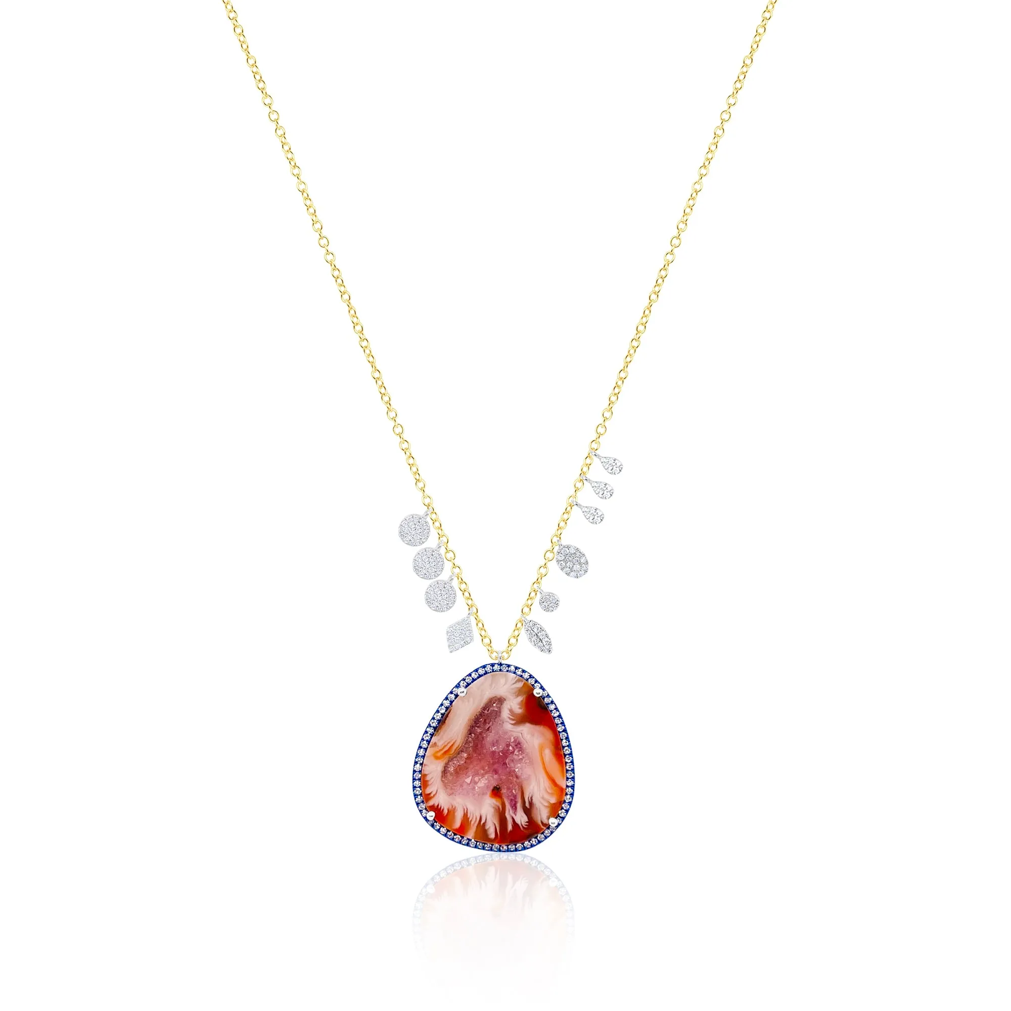 14kt Yellow Gold Agate Blue Rhodium Diamond Necklace sold by Meira T