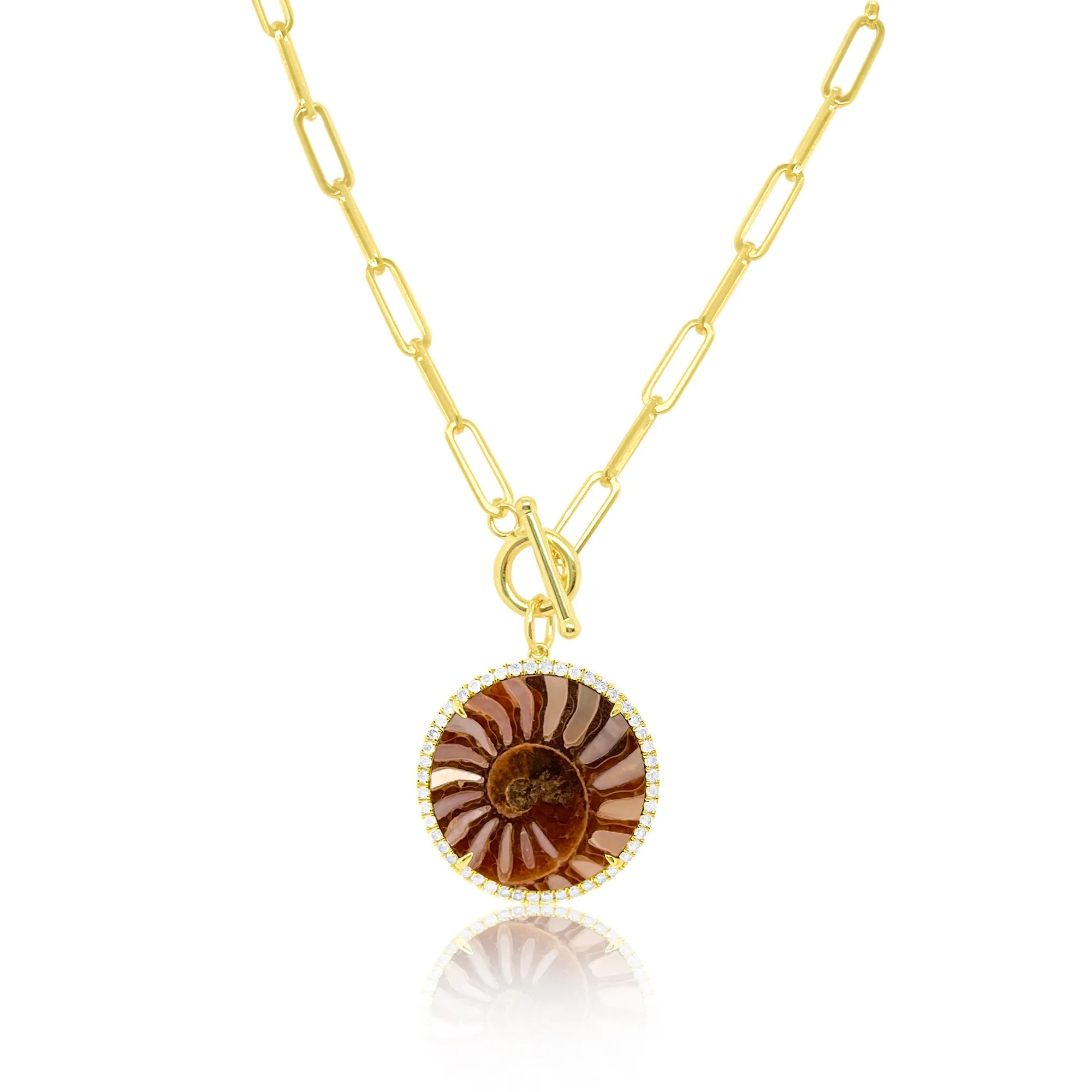 14kt Yellow Gold and Silver Ammolite Diamond Necklace sold by Meira T