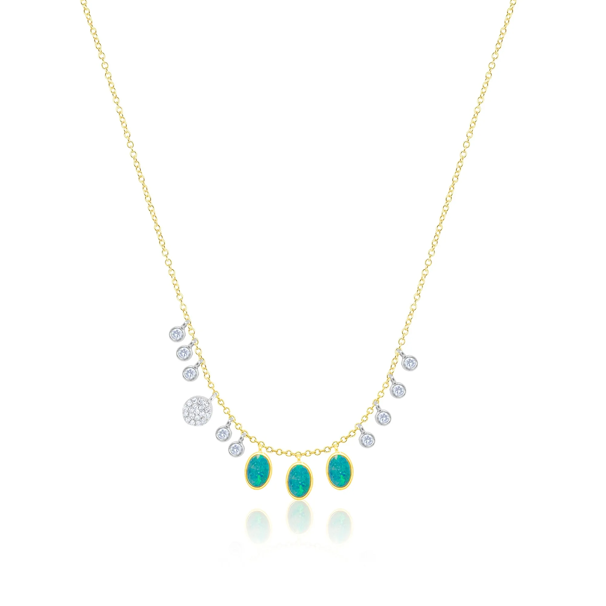 14k Yellow Gold Necklace with Diamond and Opal Stone Charms sold by Meira T