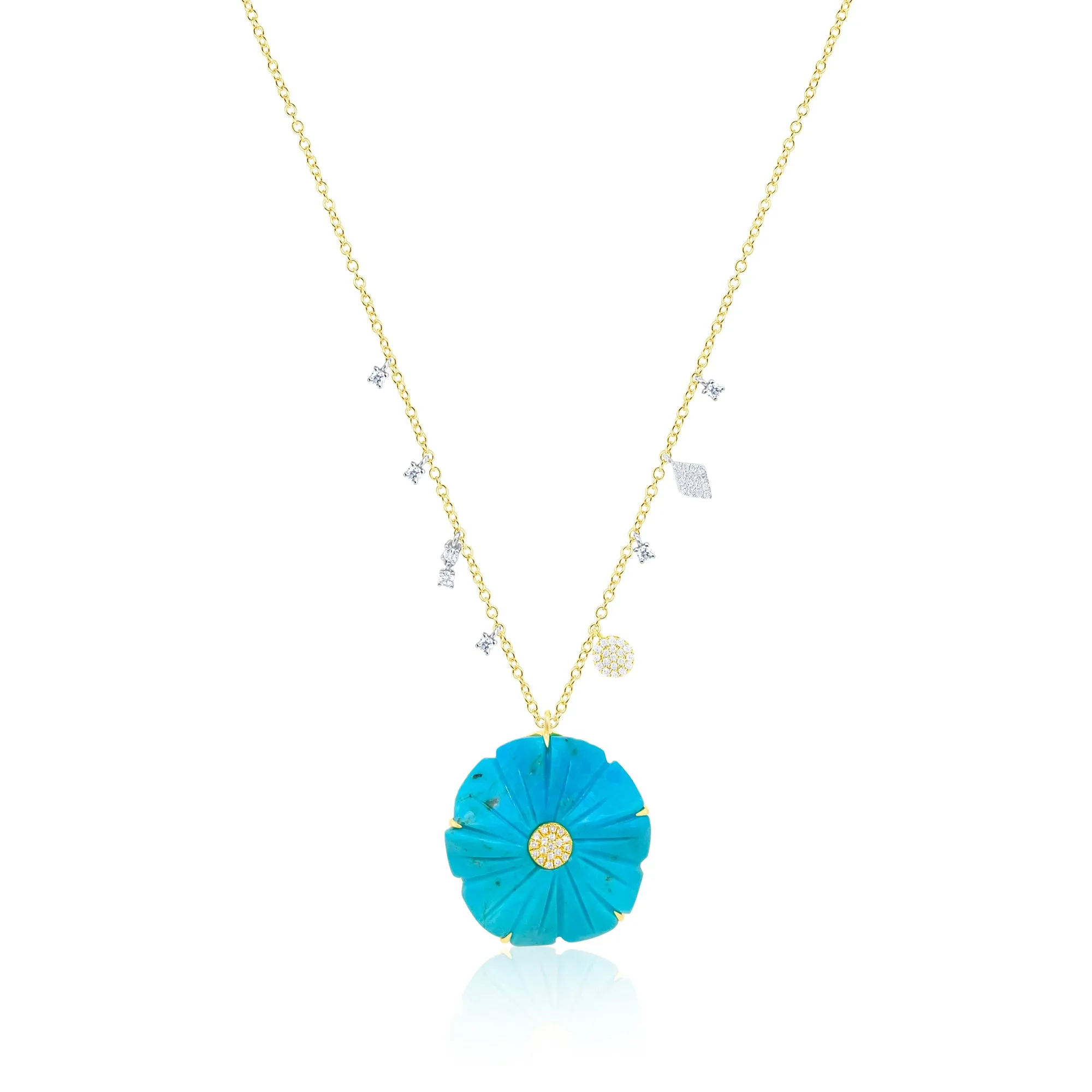 14 Kt Yellow Gold Turquoise Flower Necklace sold by Meira T