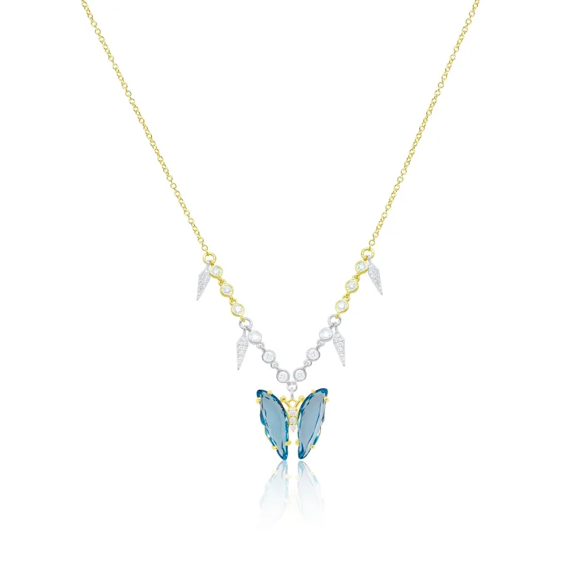 14 Kt Yellow Gold Blue Topaz Butterfly Diamond Necklace sold by Meira T