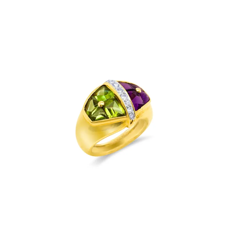 Vintage Amethyst and Peridot Gold Ring sold by Meira T
