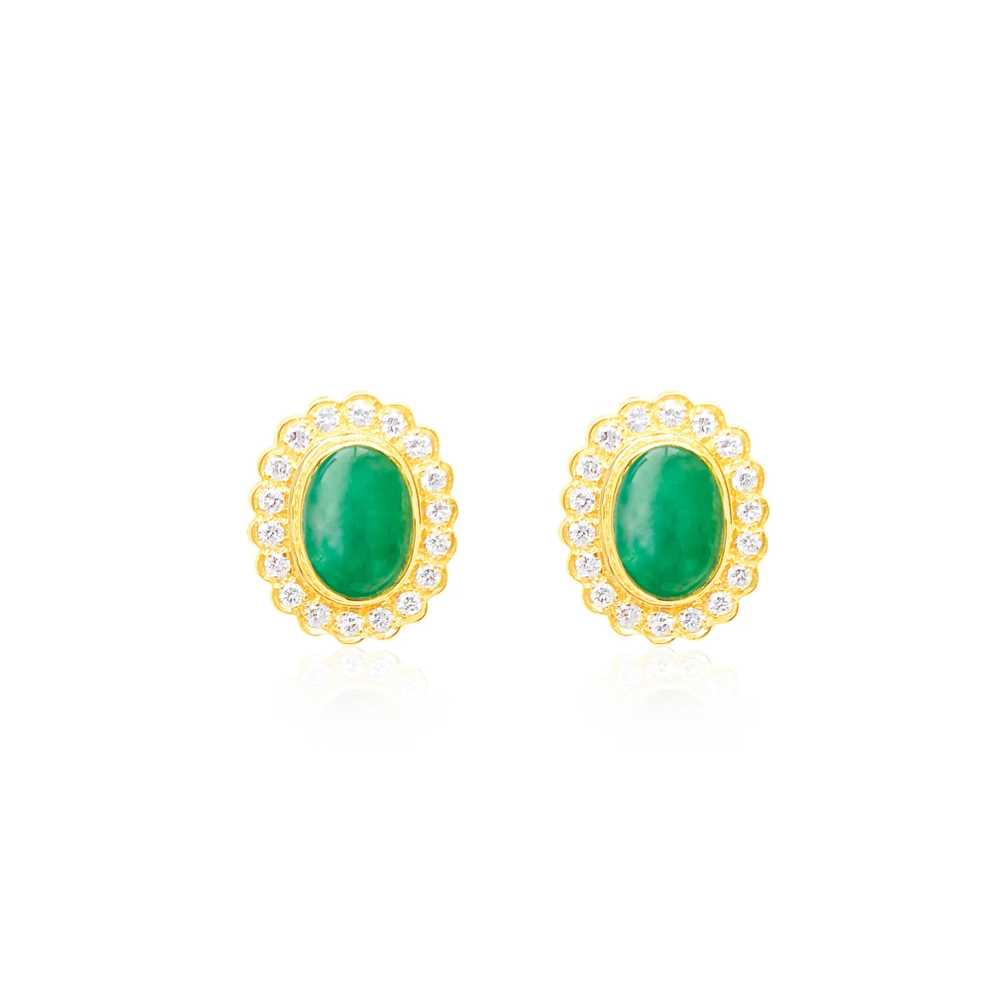 Yellow Gold Cabochon Emerald and Diamond Earrings sold by Meira T
