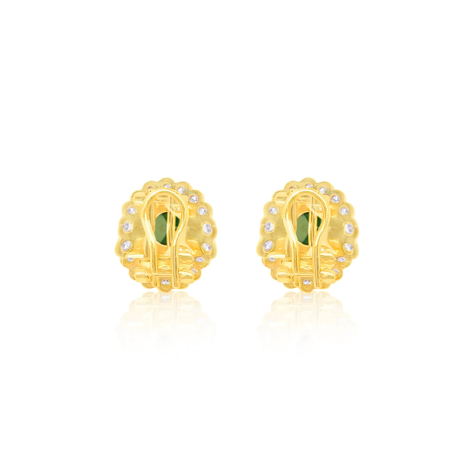 Yellow Gold Cabochon Emerald and Diamond Earrings sold by Meira T product image thumbnail 2