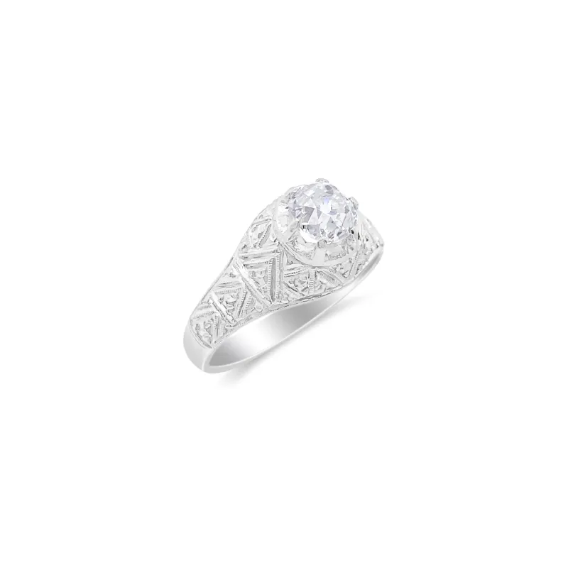 Platinum Diamond Antique Ring with Large diamond center sold by Meira T