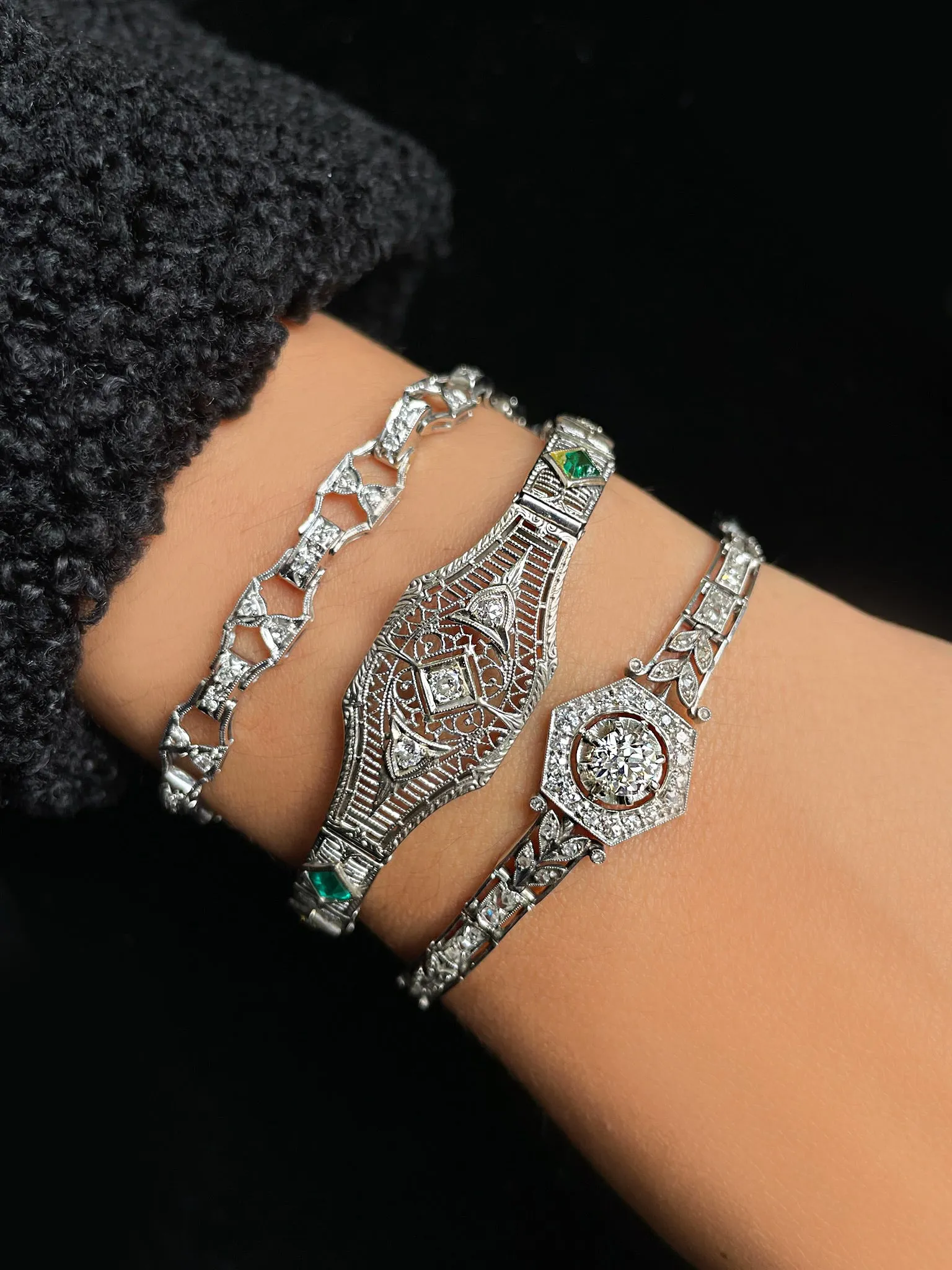 White Gold Diamond Antique Floral Bracelet sold by Meira T product image thumbnail 3