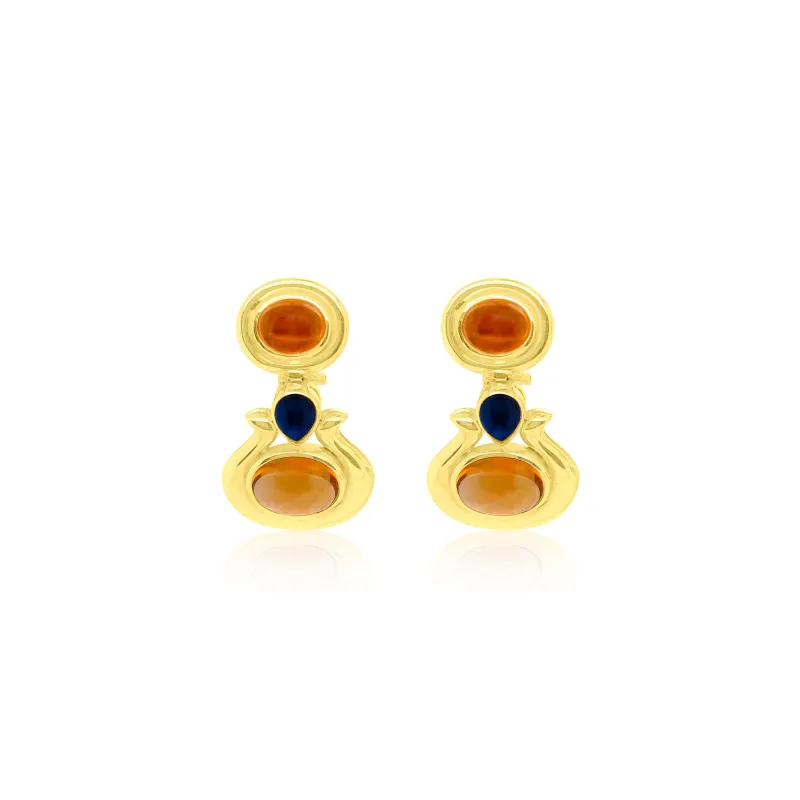 14k Cabochon Citrine and Sapphire Earrings sold by Meira T
