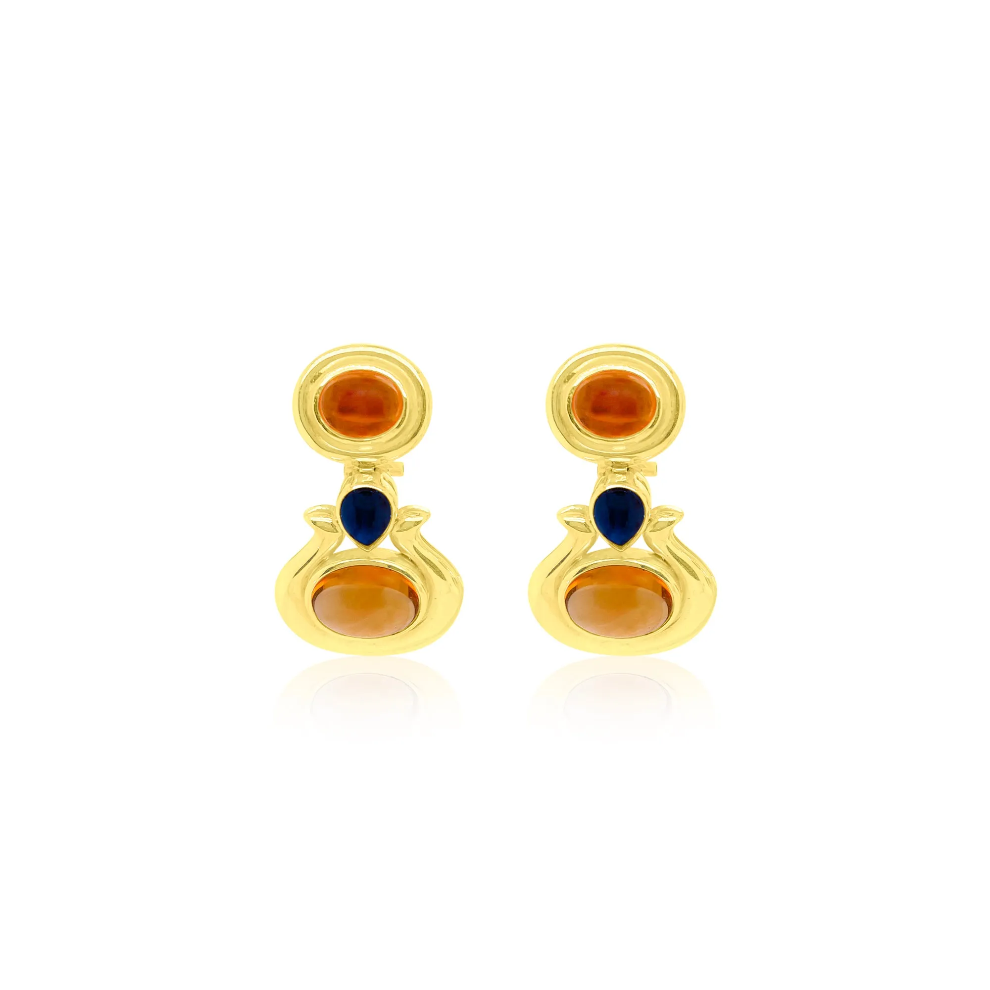 14k Cabochon Citrine and Sapphire Earrings sold by Meira T