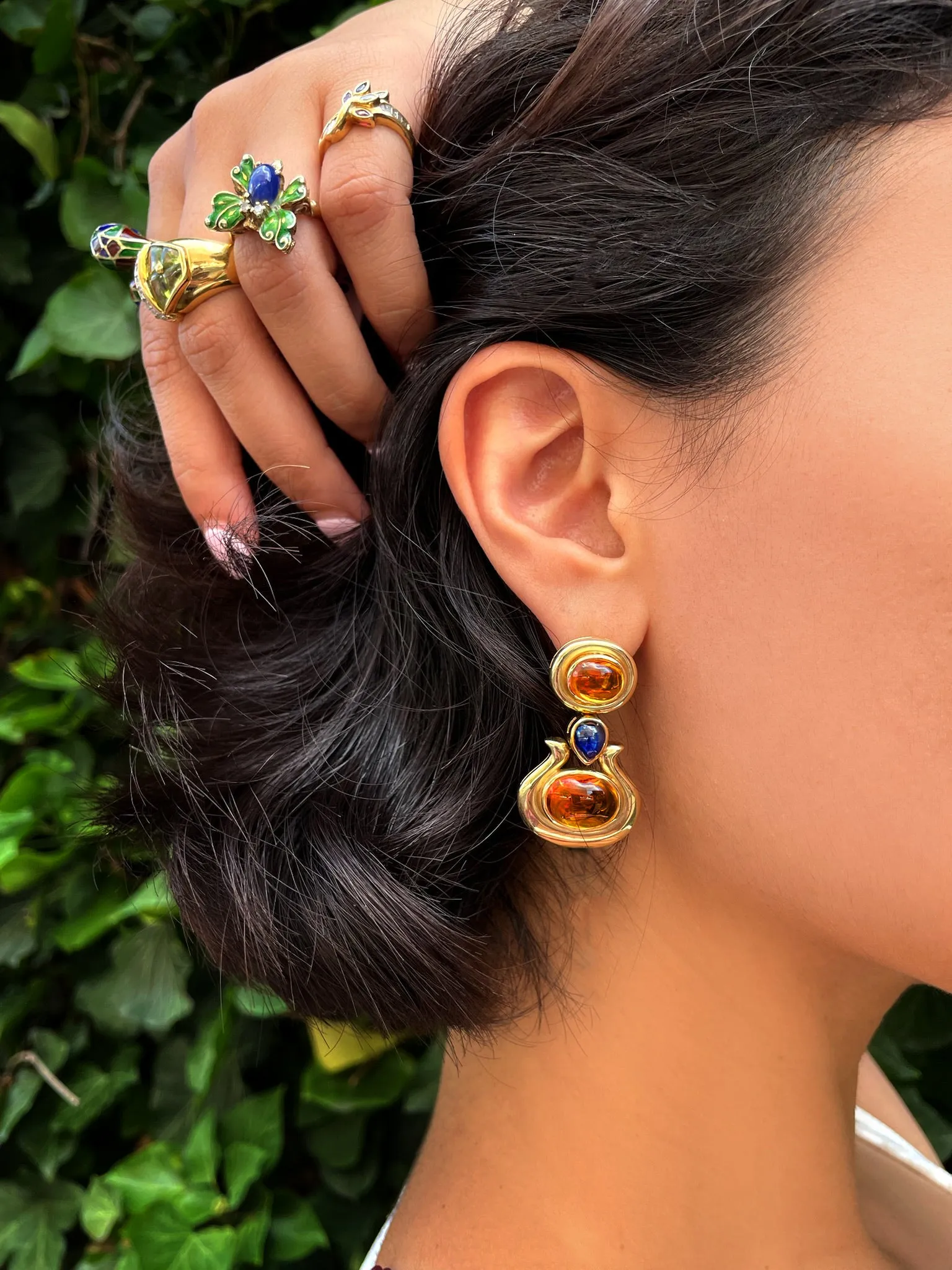 14k Cabochon Citrine and Sapphire Earrings sold by Meira T product image thumbnail 2