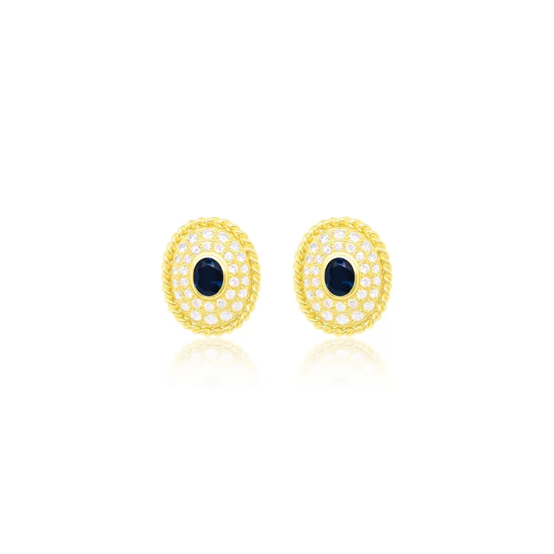 Yellow Gold Sapphire and Diamond Yellow Gold Studs sold by Meira T
