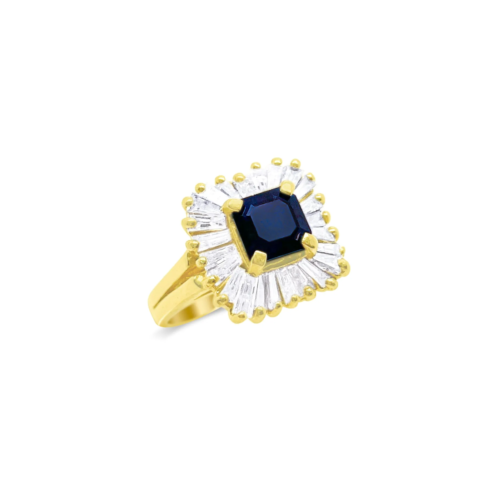 Yellow Gold Diamond Baguette and Sapphire Ballerina Style Ring sold by Meira T product image thumbnail 2