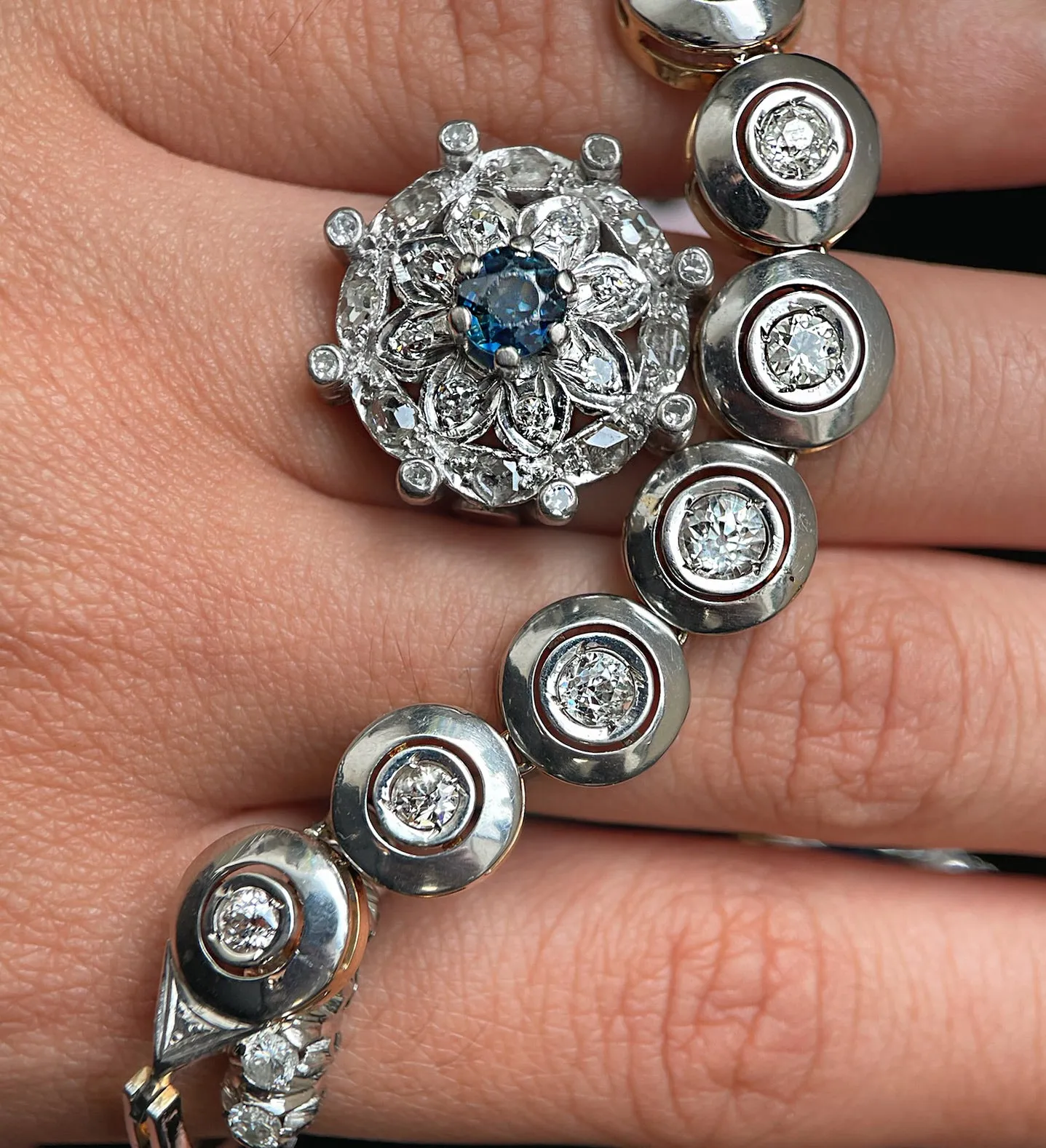 White and Yellow Gold Antique Bezel and Diamond Bracelet 18kt sold by Meira T product image thumbnail 3