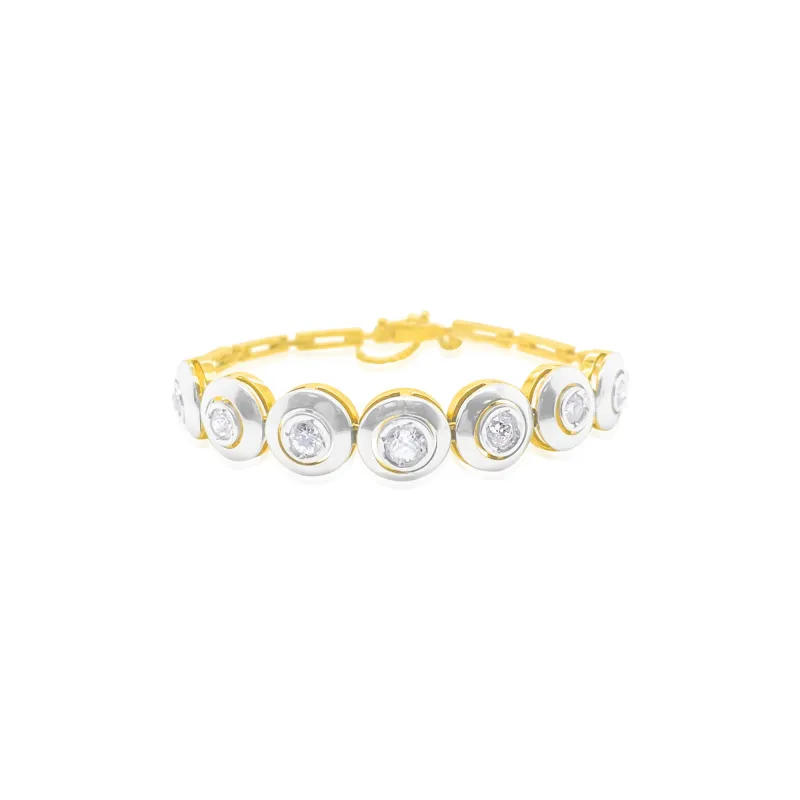 White and Yellow Gold Antique Bezel and Diamond Bracelet 18kt made by Meira T