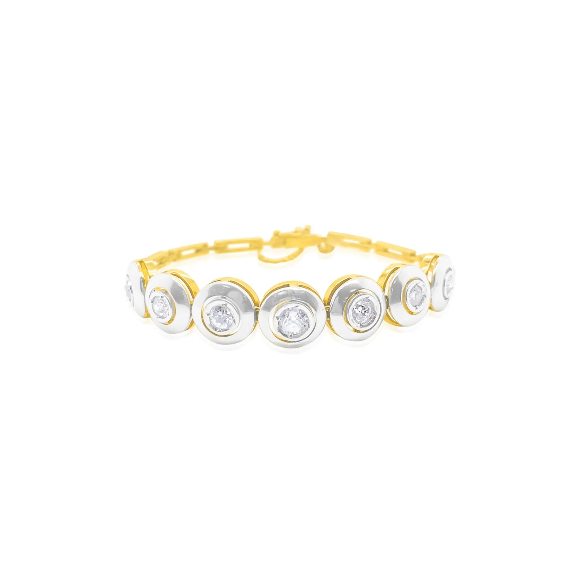 White and Yellow Gold Antique Bezel and Diamond Bracelet 18kt sold by Meira T