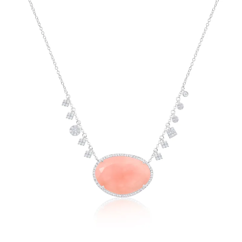 14kt White Gold Pink Opal Diamond Necklace sold by Meira T