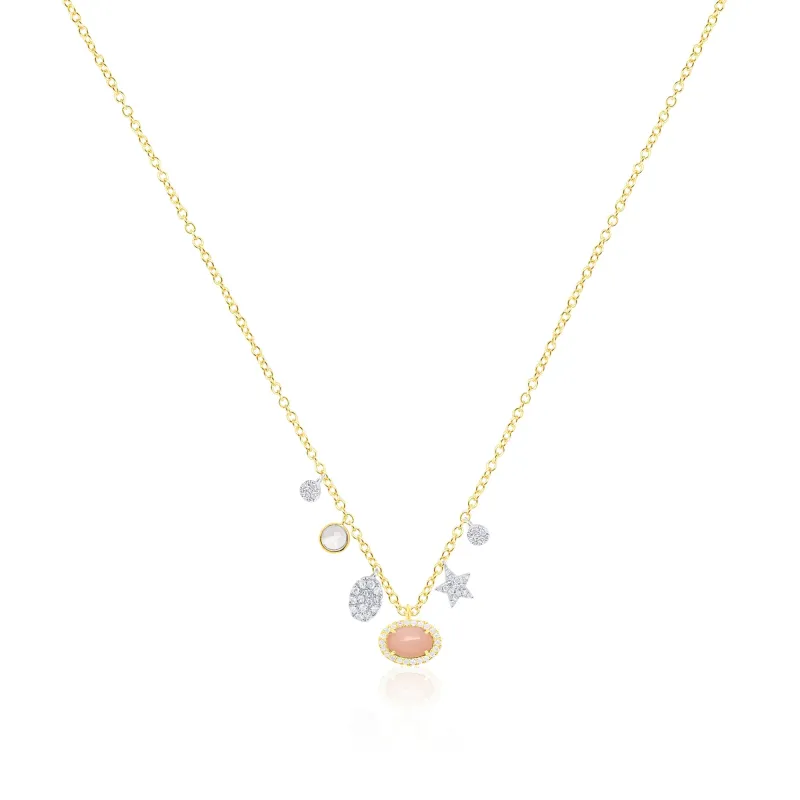 14kt Yellow Gold Pink Opal Diamond Charms Necklace sold by Meira T