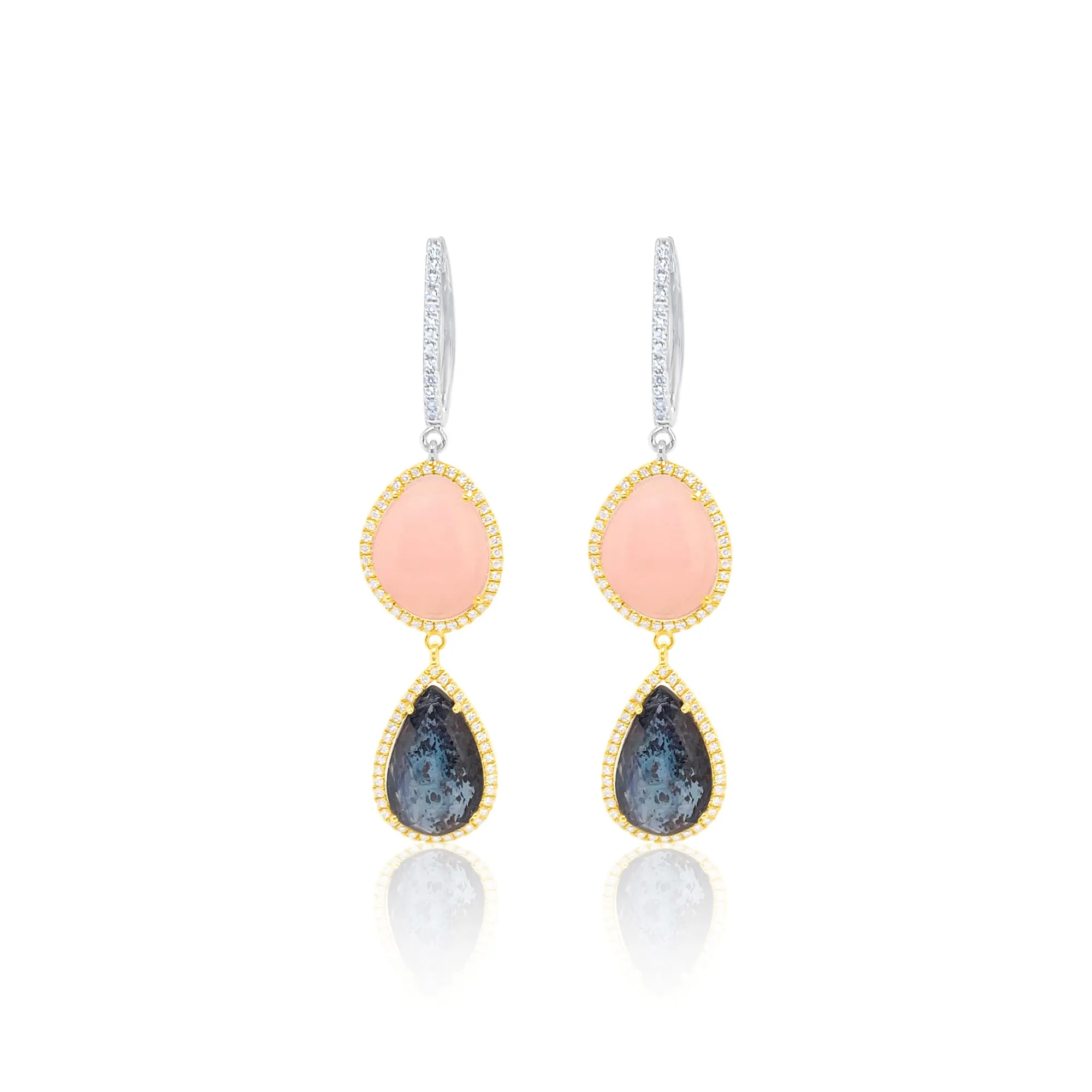Two Tone Gold Pink Opal and Kyanite Drop Earrings sold by Meira T