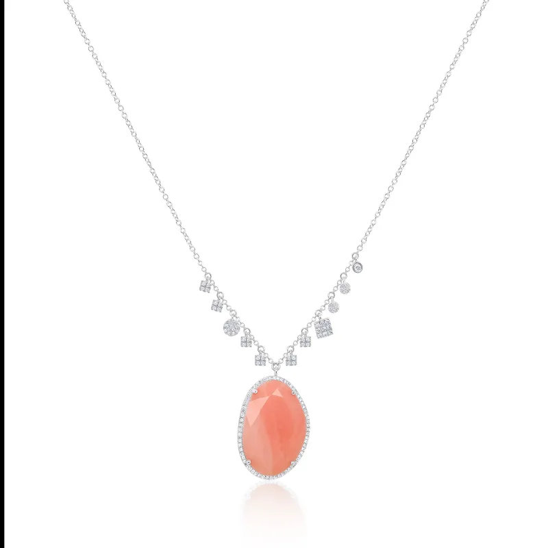 White Gold Pink Opal Necklace sold by Meira T
