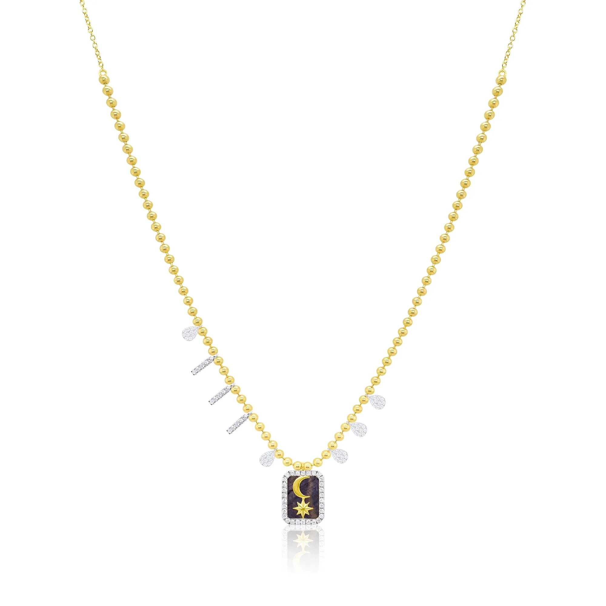 14kt Yellow Gold Moon & Sun Medallion Diamond Necklace sold by Meira T