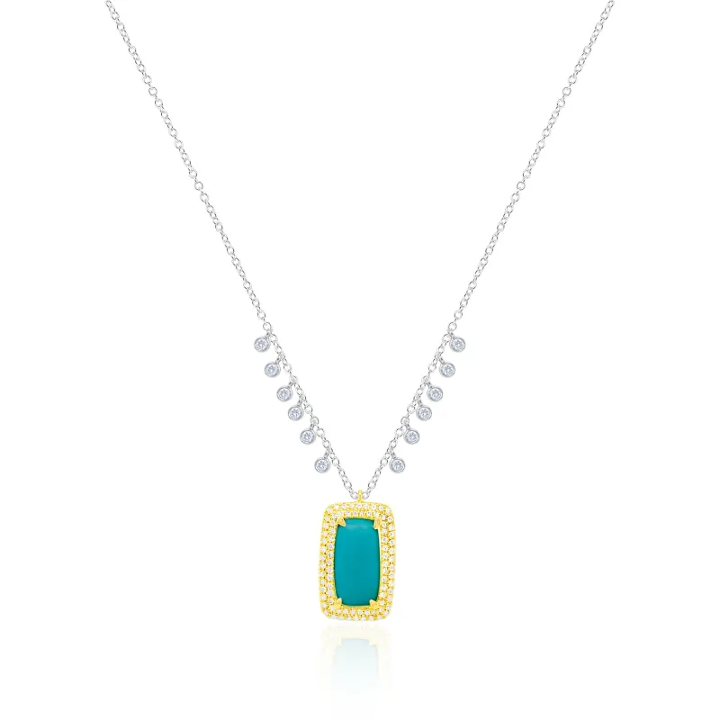 14kt Two Tone Turquoise Gemstone Diamond Necklace sold by Meira T