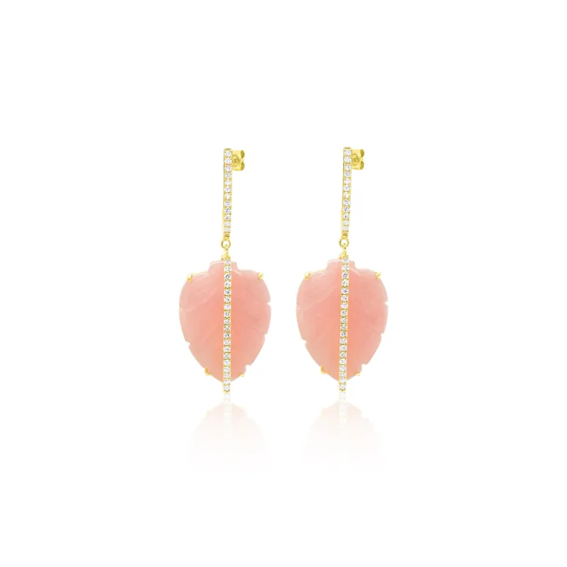 14kt Yellow Gold Pink Opal Flower Diamond Earrings sold by Meira T