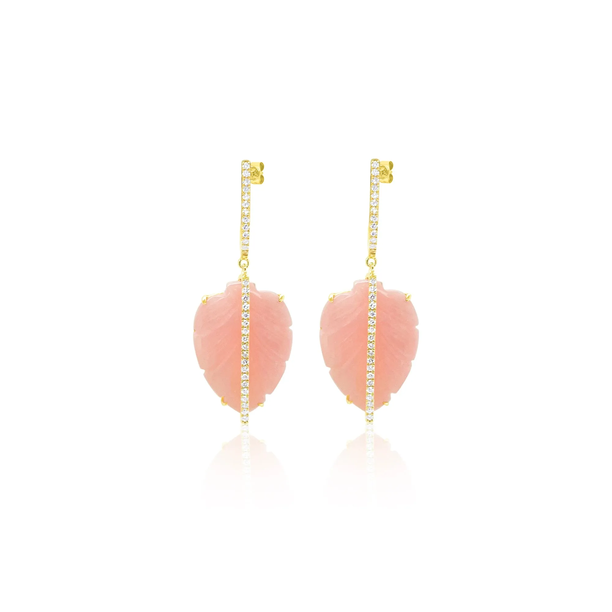 14kt Yellow Gold Pink Opal Flower Diamond Earrings sold by Meira T