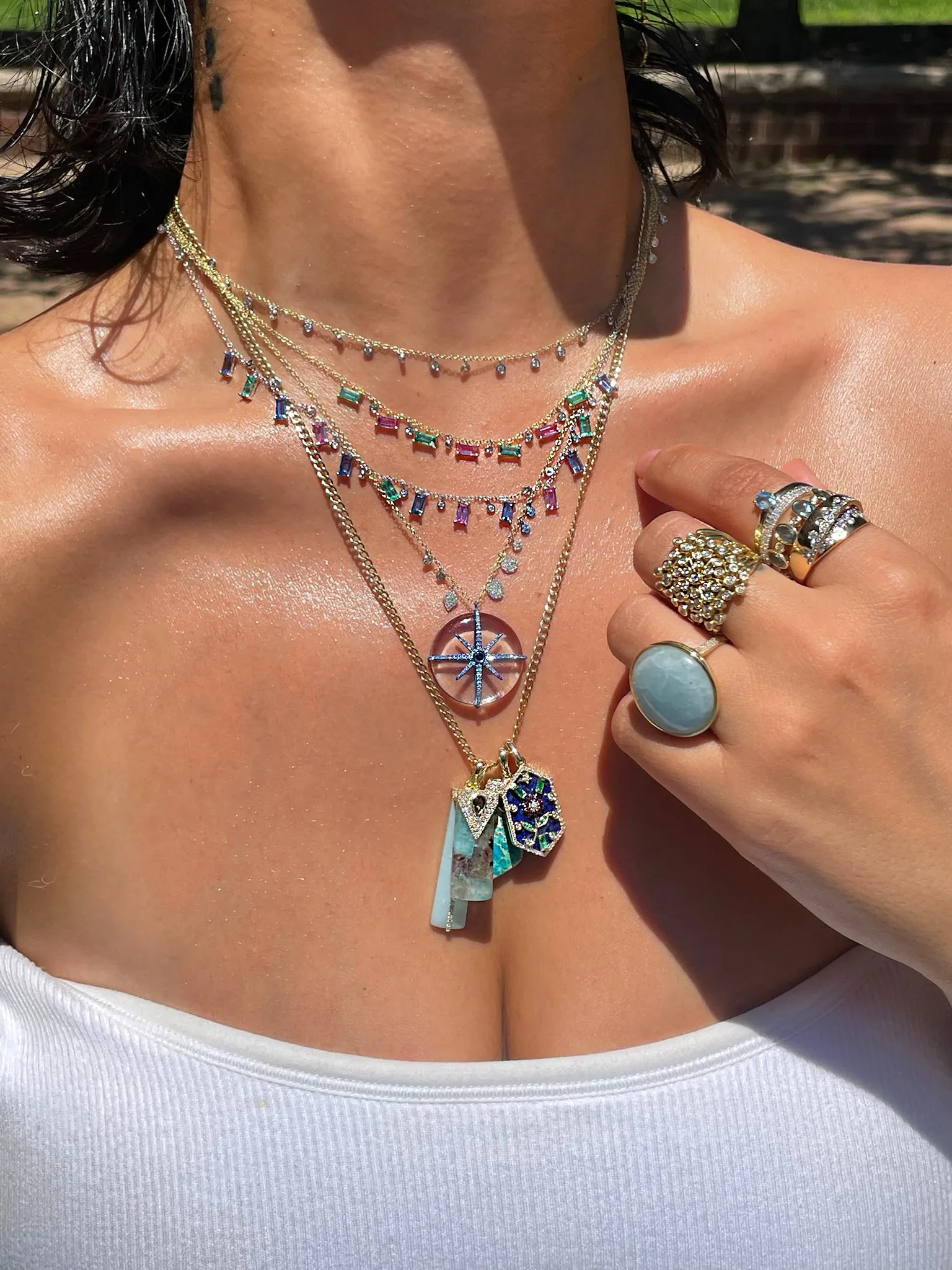 Yellow Gold Blue Prisim Necklaces sold by Meira T product image thumbnail 3