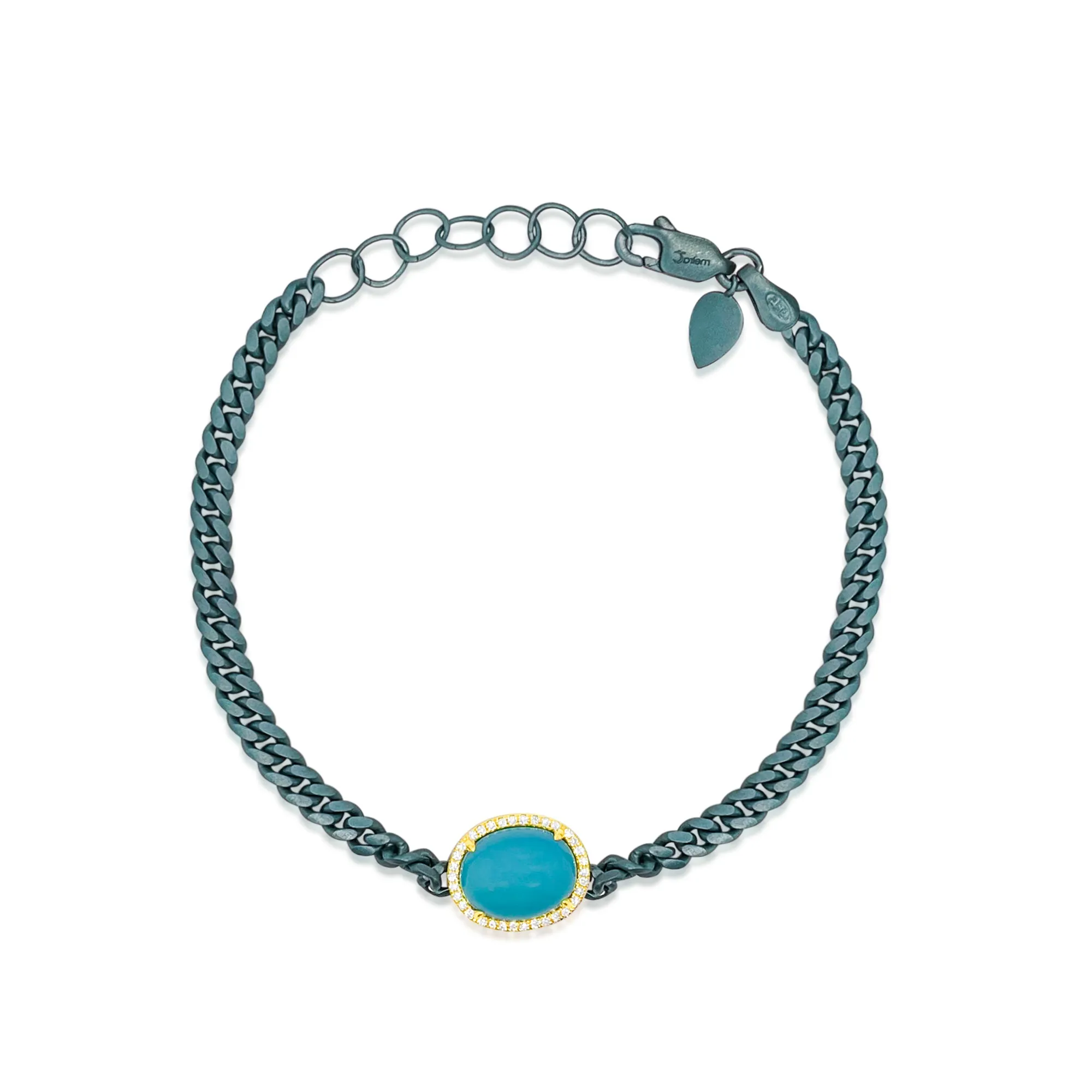 Indigo Blue Silver and Diamond Turquoise Bracelet sold by Meira T
