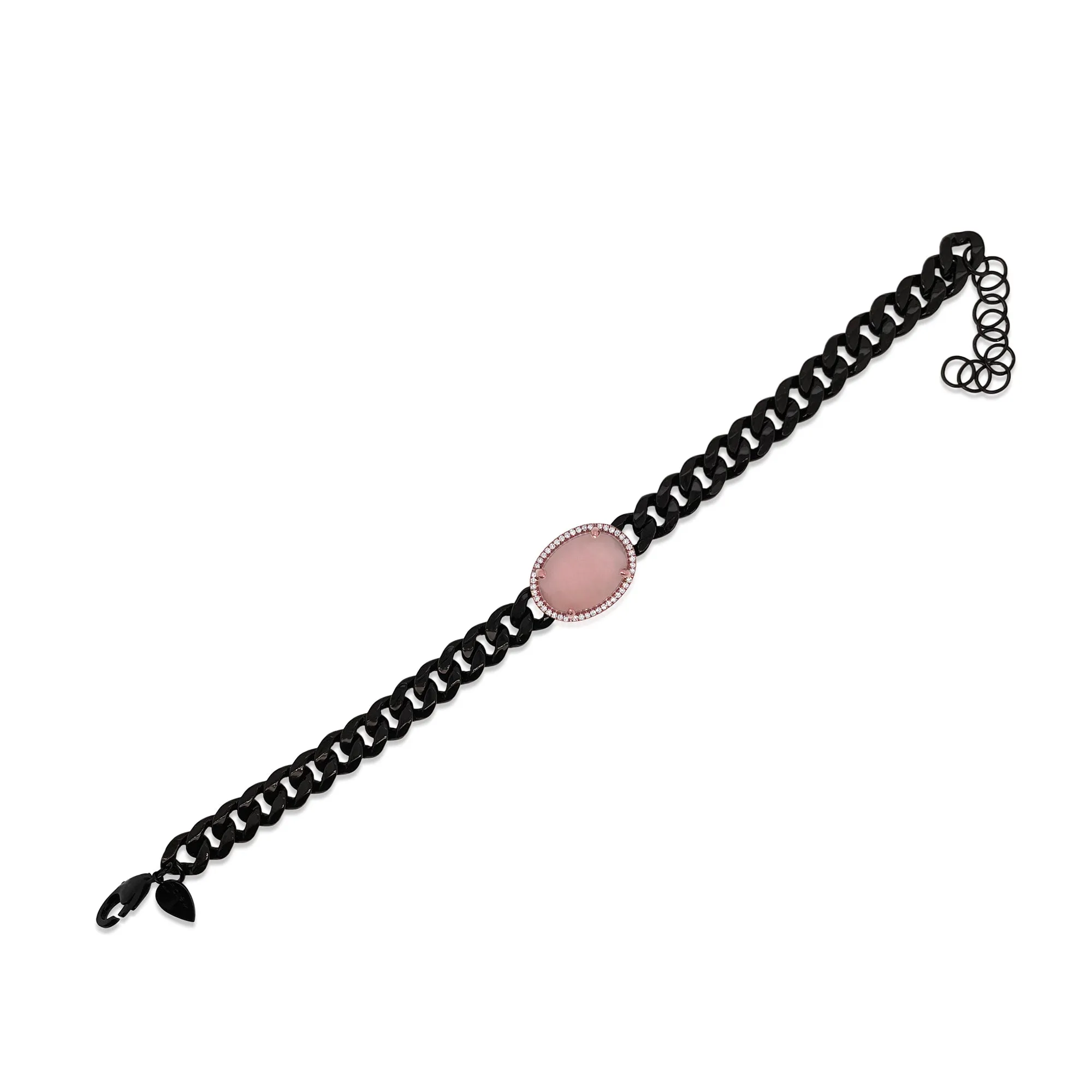 Black Rhodium Pink Opal and Diamond Chain Bracelet sold by Meira T
