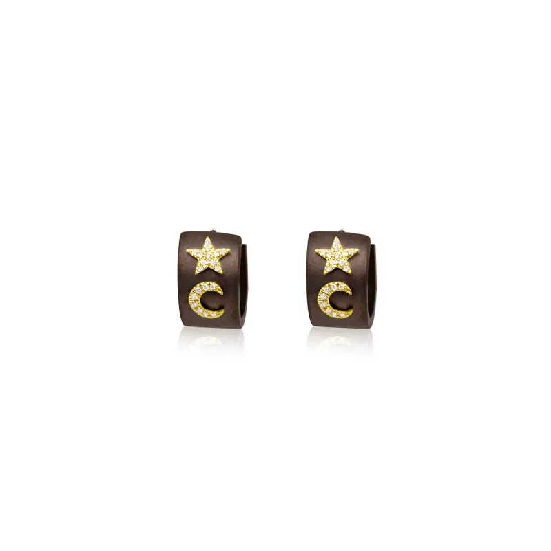 Celestial Brown Rhodium Huggies sold by Meira T