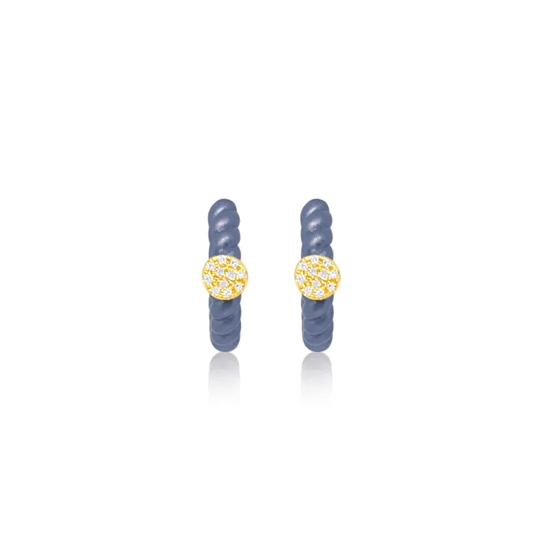 Blue Rhodium Swirl Diamond Huggies sold by Meira T