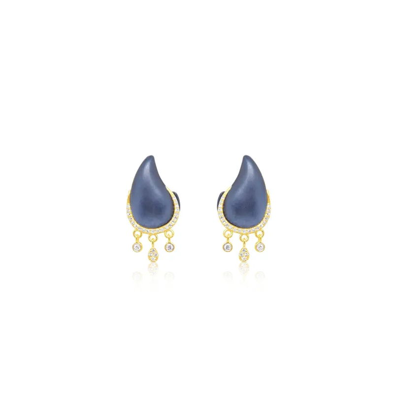 Blue Rhodium and Diamond Fringe Studs sold by Meira T