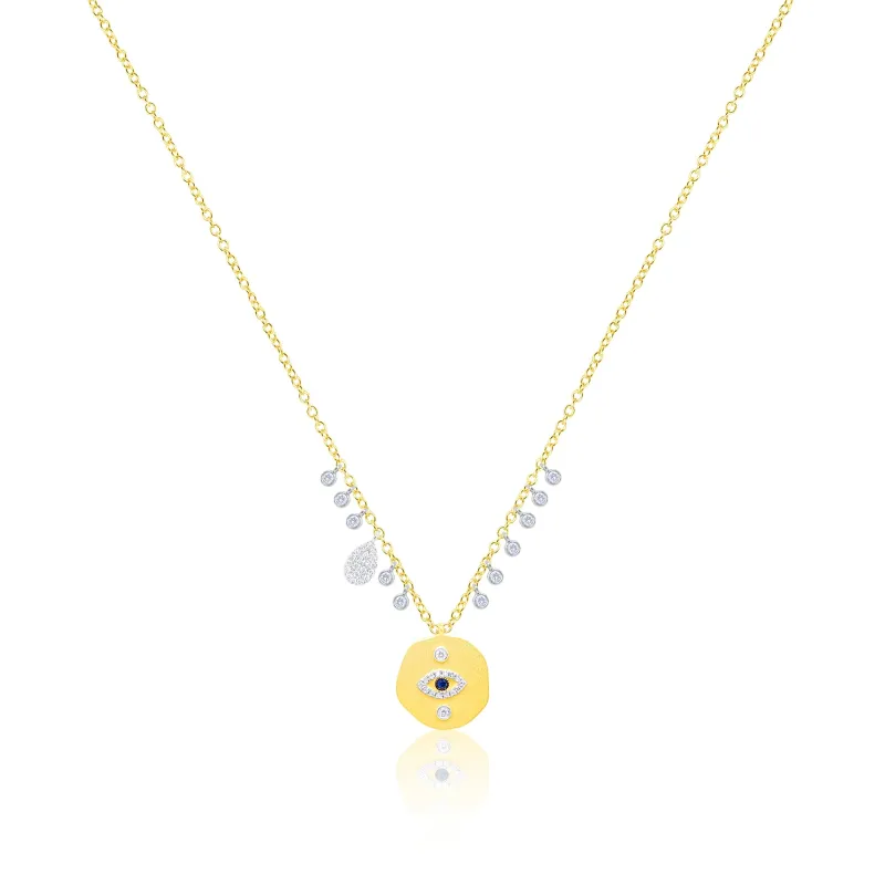 14kt Yellow Gold Diamond and Sapphire Evil Eye Coin Necklace sold by Meira T