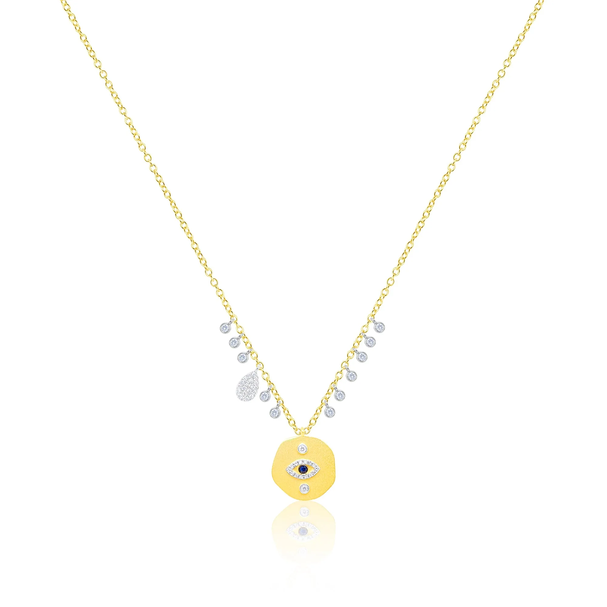 14kt Yellow Gold Diamond and Sapphire Evil Eye Coin Necklace sold by Meira T