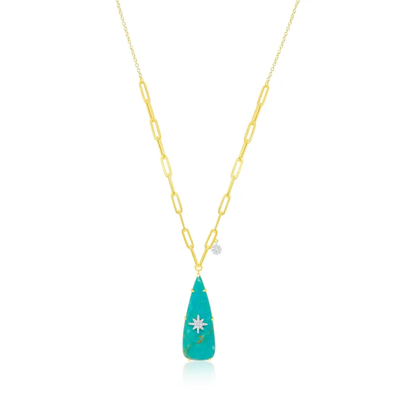 14kt Yellow Gold Turquoise Star Medallion Diamond Necklace sold by Meira T