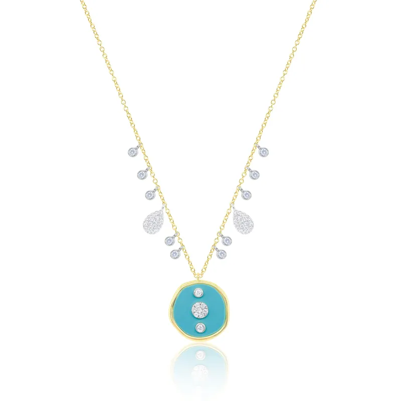 14kt Yellow Gold Turquoise Medallion Diamond Necklace sold by Meira T