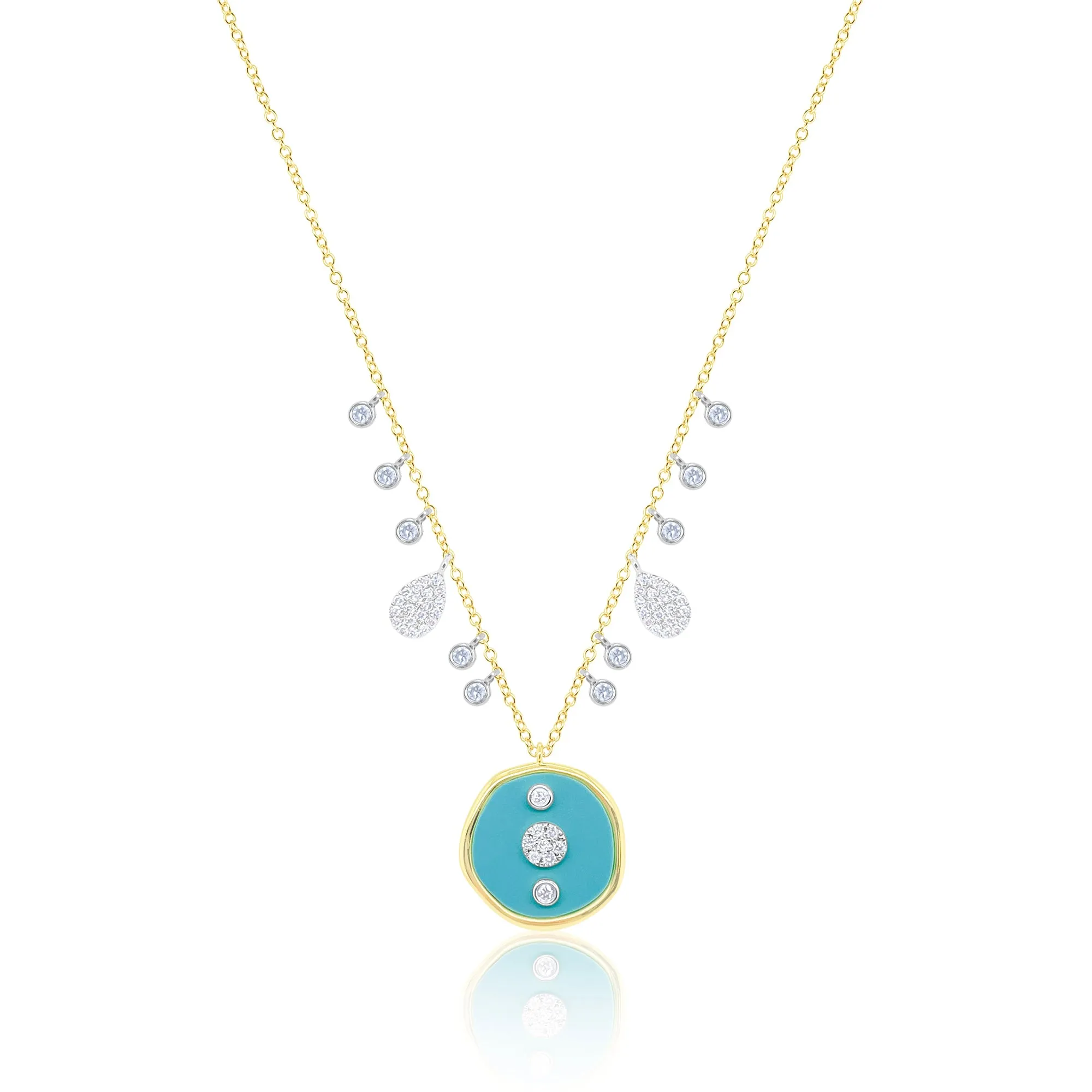 14kt Yellow Gold Turquoise Medallion Diamond Necklace sold by Meira T