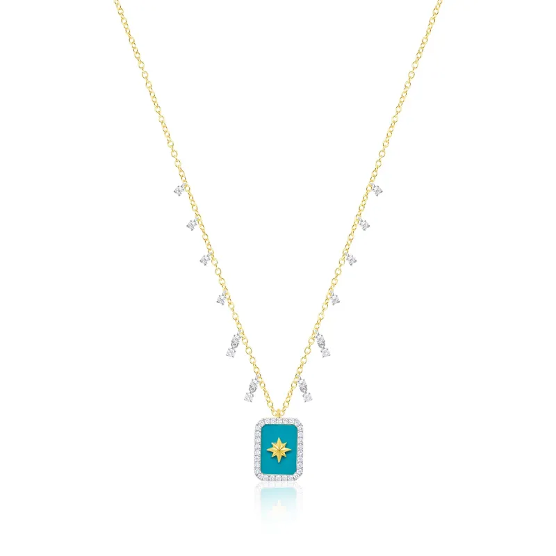 14 Kt Yellow Gold Turquoise Starburst Diamond Necklace sold by Meira T