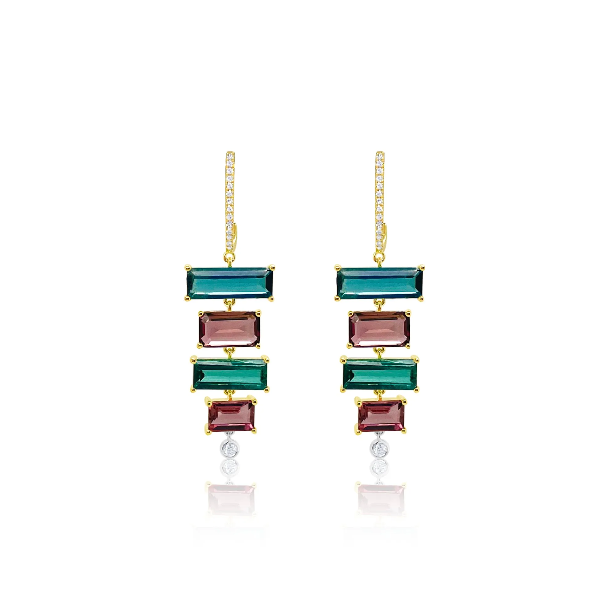 14kt Yellow Gold Pink and Blue Tourmaline Earrings with Diamonds sold by Meira T