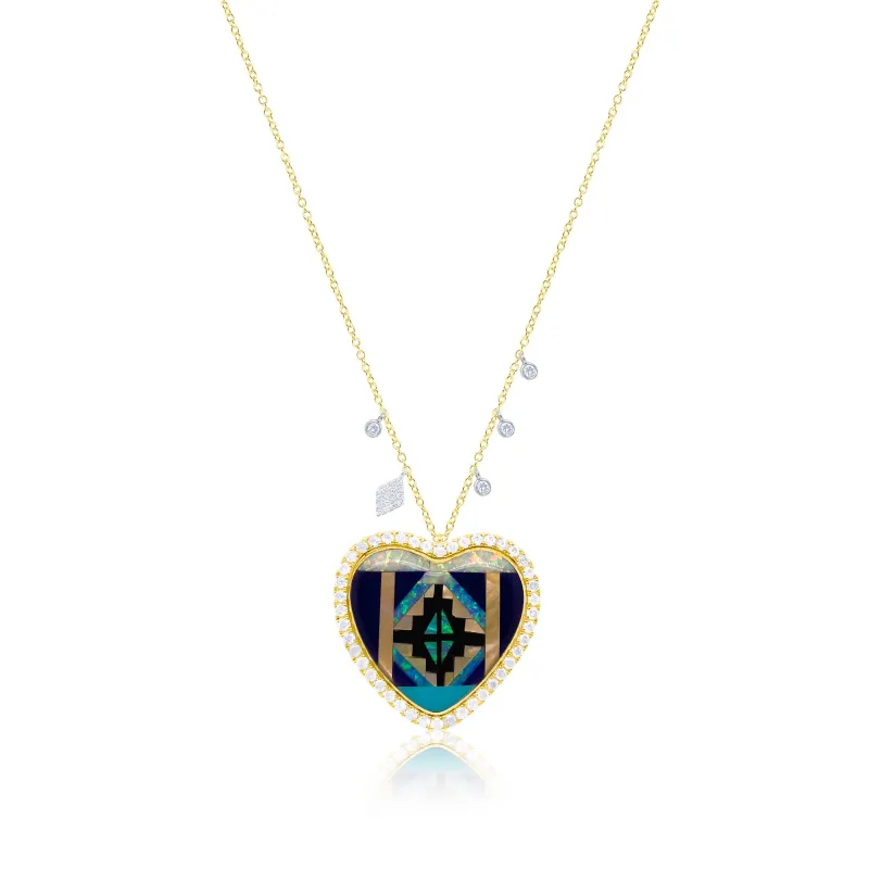Mosaic Gemstone Inlay Heart Necklace sold by Meira T
